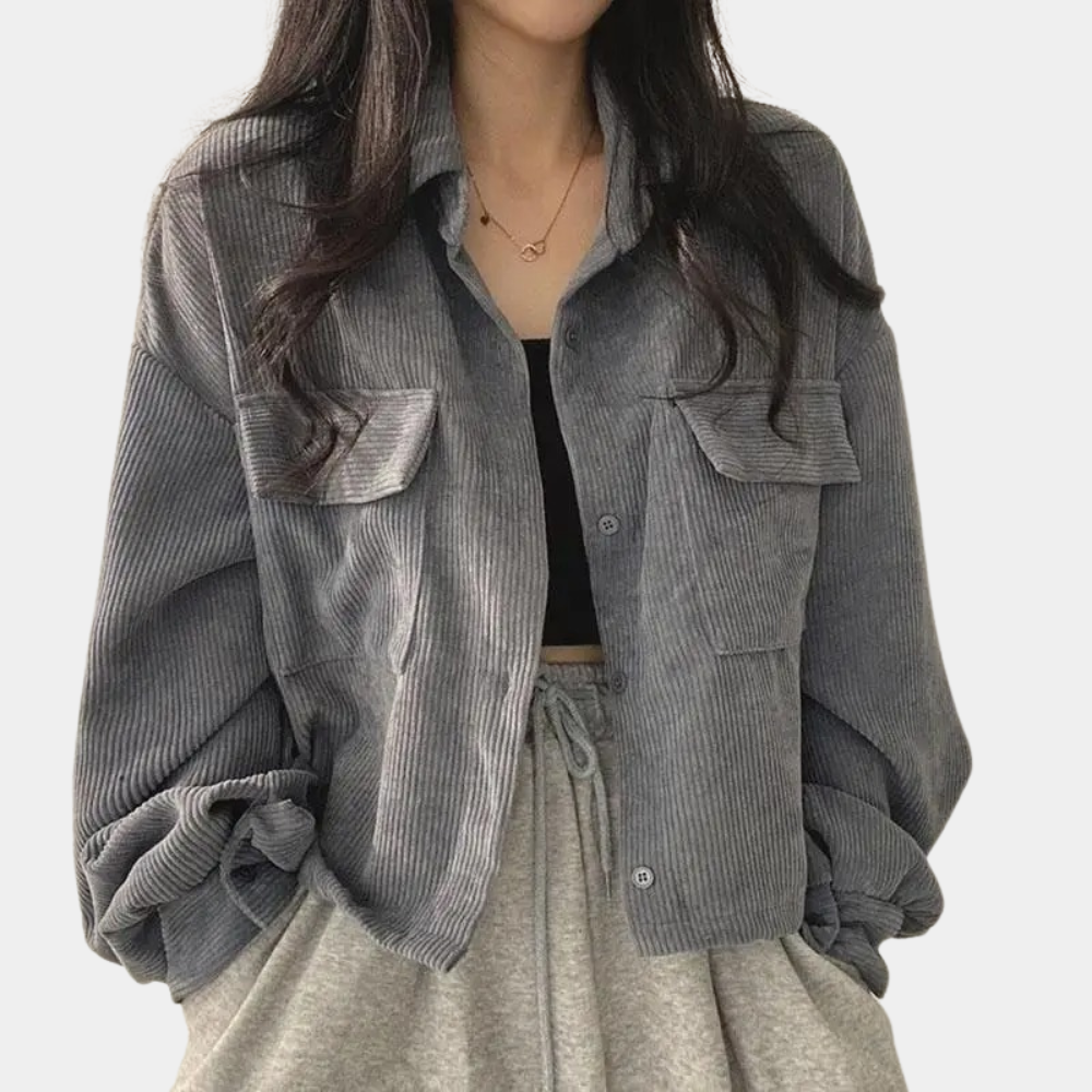 Veste d'automne en velours côtelé pour femme style tendance