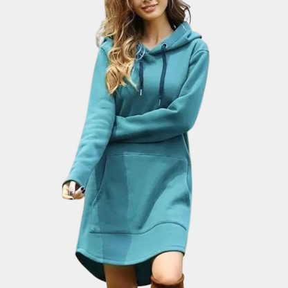 Pull femme long à capuche hiver