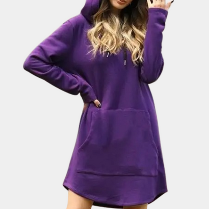 Pull femme long à capuche hiver