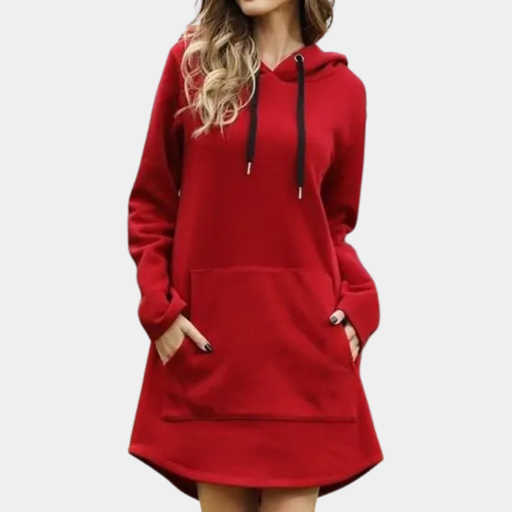Pull femme long à capuche hiver