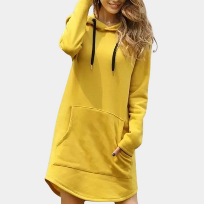 Pull femme long à capuche hiver