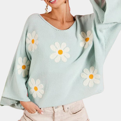 Pull à fleurs femme élégant brodé