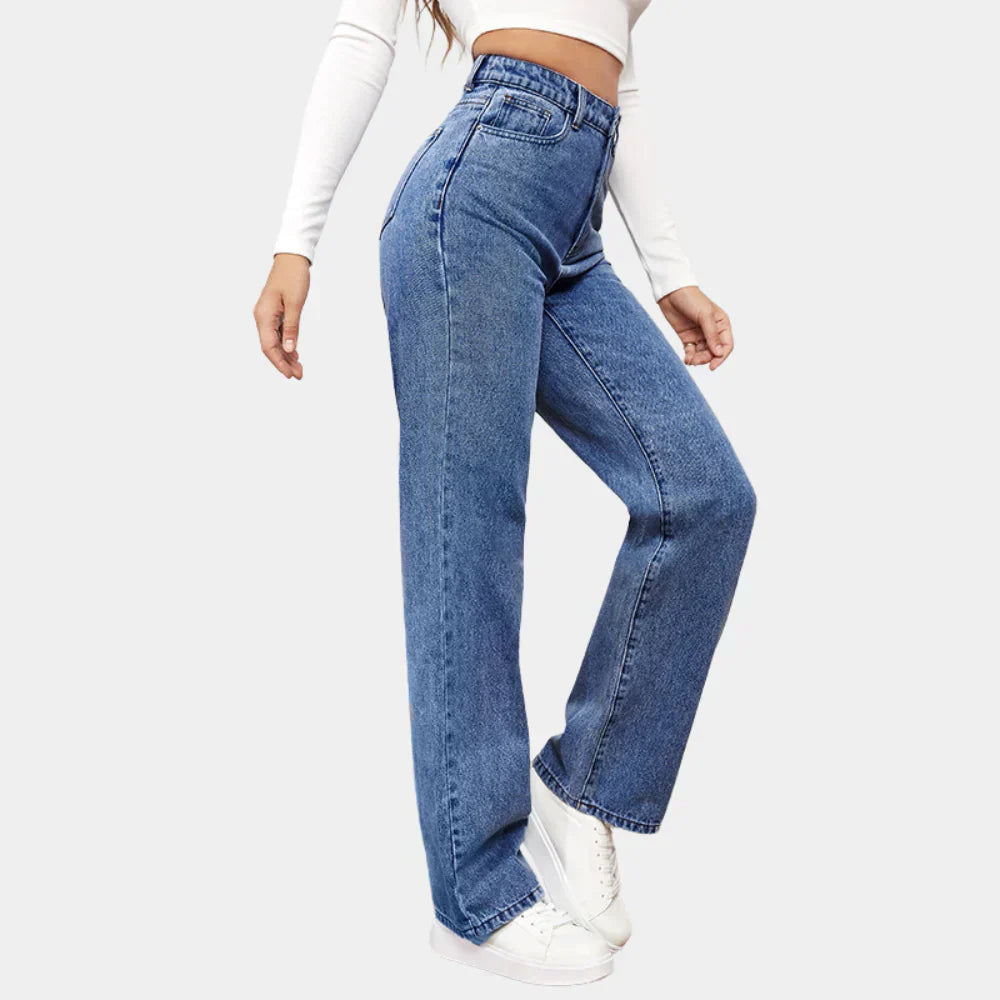 Hohe Taille Gerade Jeans Damen - IdealeKleiden