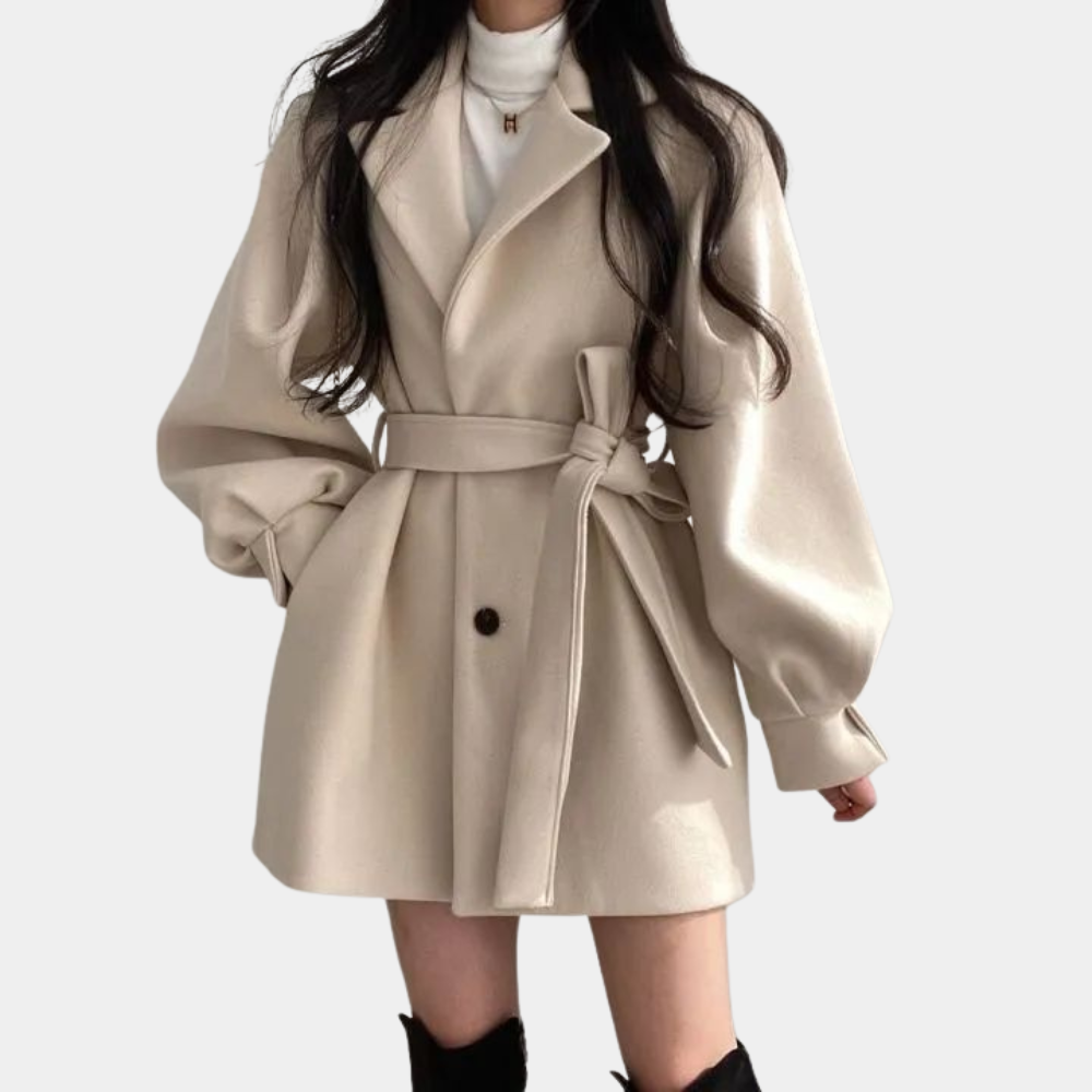 Manteau d'hiver femme manches bouffantes ceinture élégant