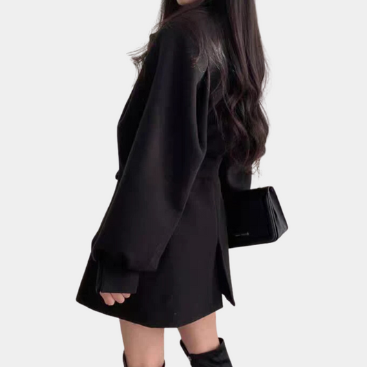 Wintermantel Damen Puffärmel Gürtel Elegant - IdealeKleiden