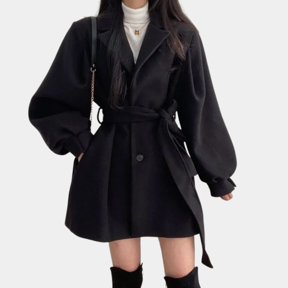 Manteau d'hiver femme manches bouffantes ceinture élégant