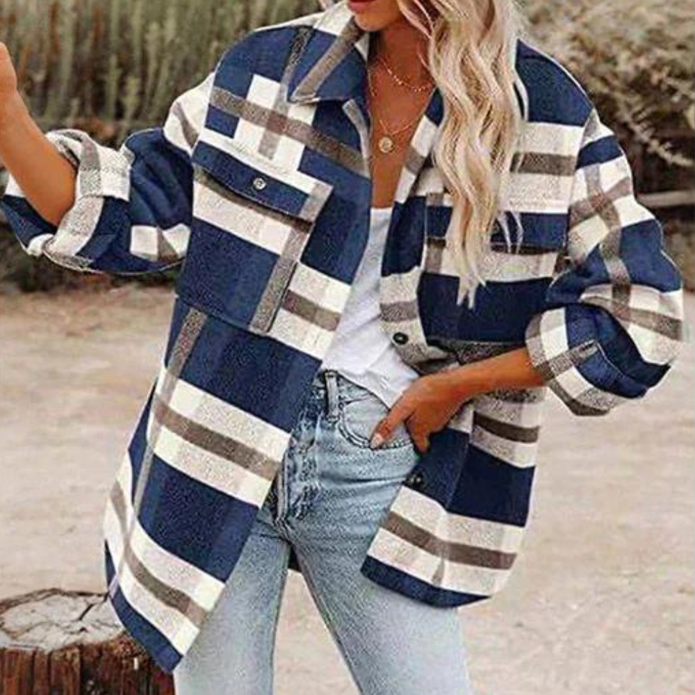 Veste élégante à carreaux chaude pour femme - Automne