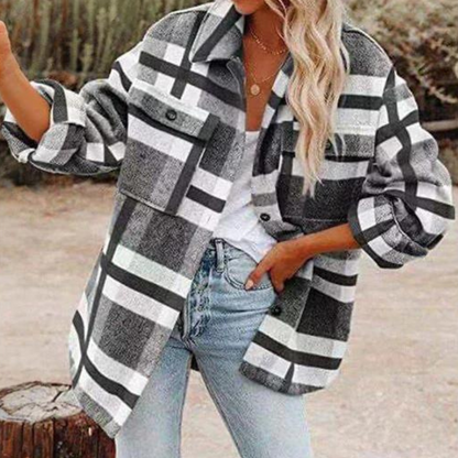 Veste élégante à carreaux chaude pour femme - Automne