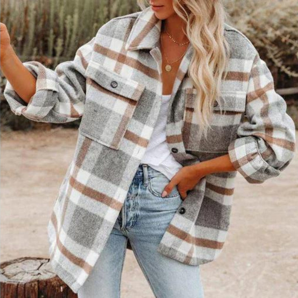Veste élégante à carreaux chaude pour femme - Automne