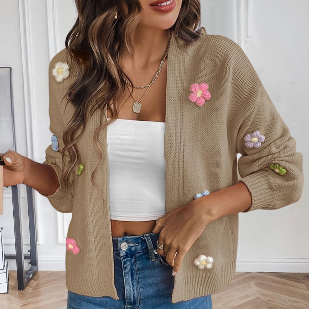 Veste femme élégante motif fleurs 3D
