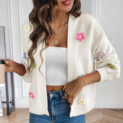 Veste femme élégante motif fleurs 3D