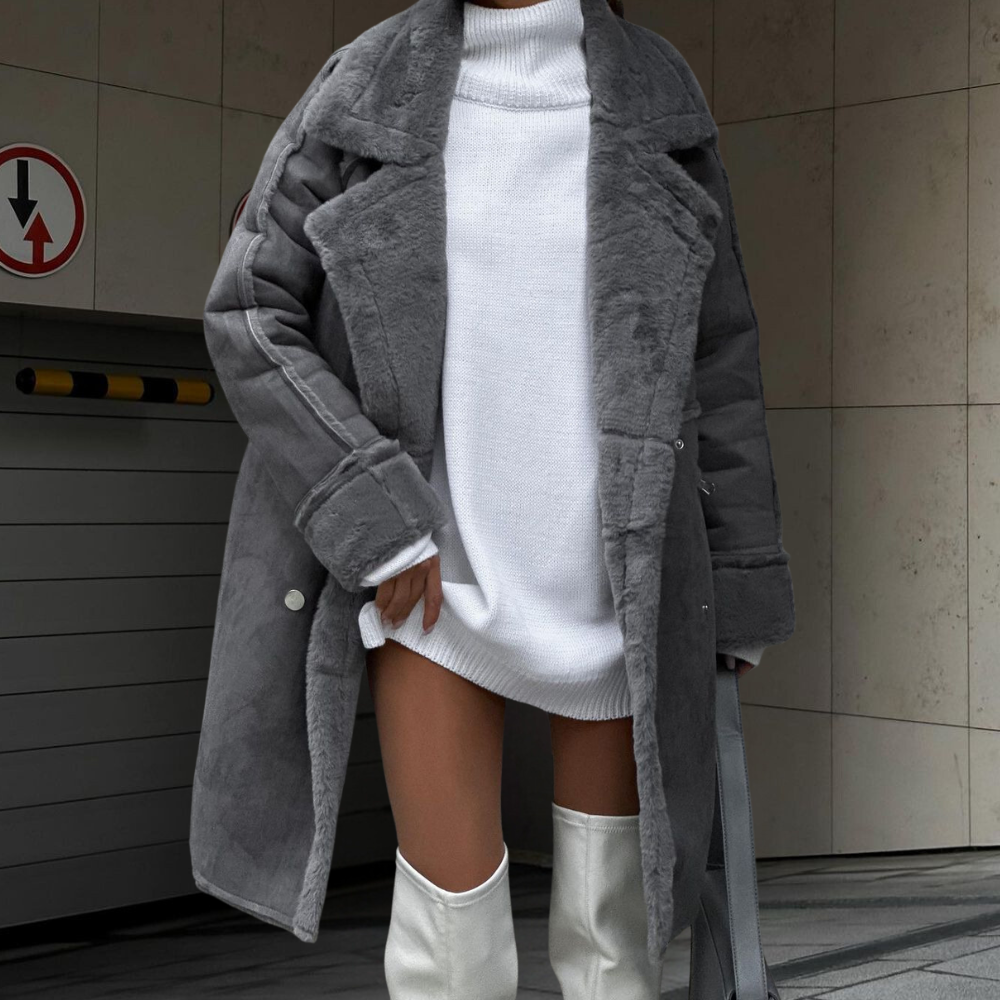 Longue Veste en Peluche Femme Hiver Élégance