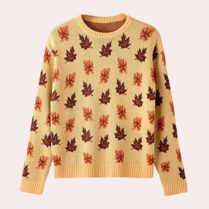 Pull en tricot motif feuilles col rond manches longues