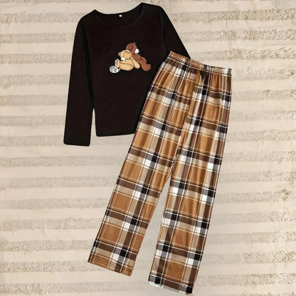 Ensemble élégant top col rond et pantalon à carreaux pour femme