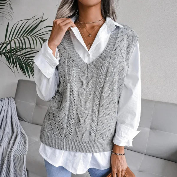 Gilet tricoté pour femme col en V torsadé