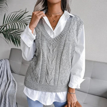 Gilet tricoté pour femme col en V torsadé