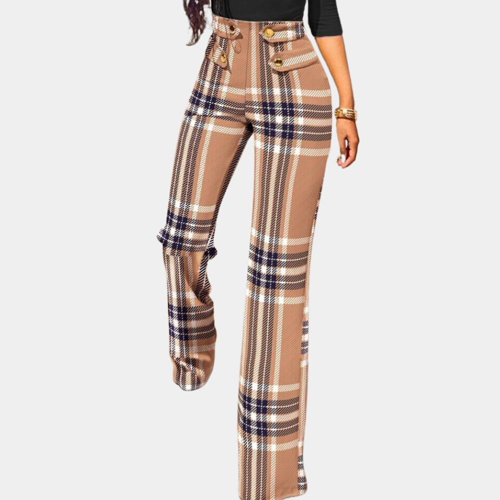 Pantalon élégant à motif pied-de-poule pour femme