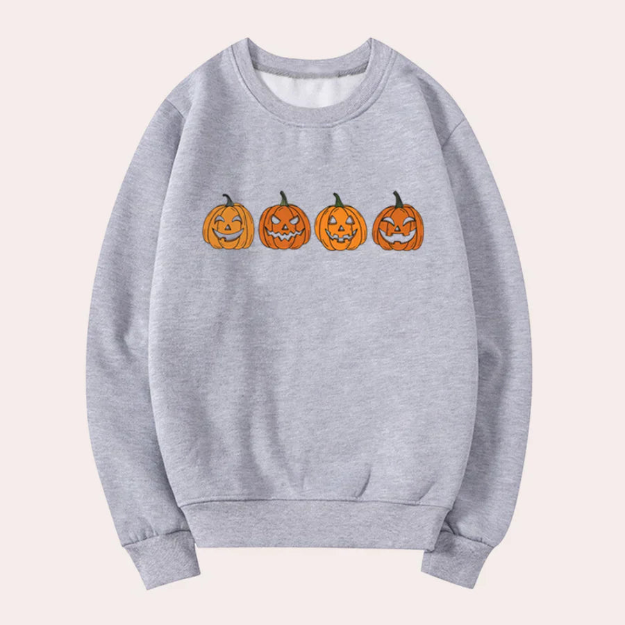 Pull-over Halloween Femme Motif Citrouille Col Rond