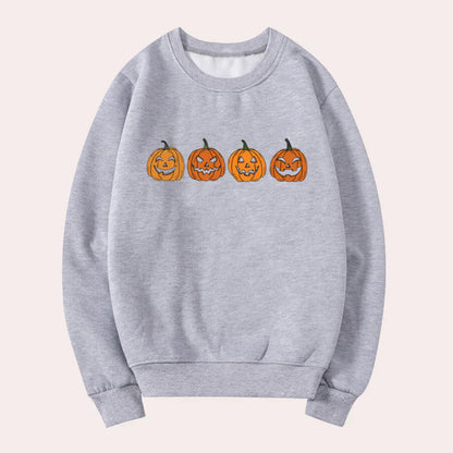 Pull-over Halloween Femme Motif Citrouille Col Rond