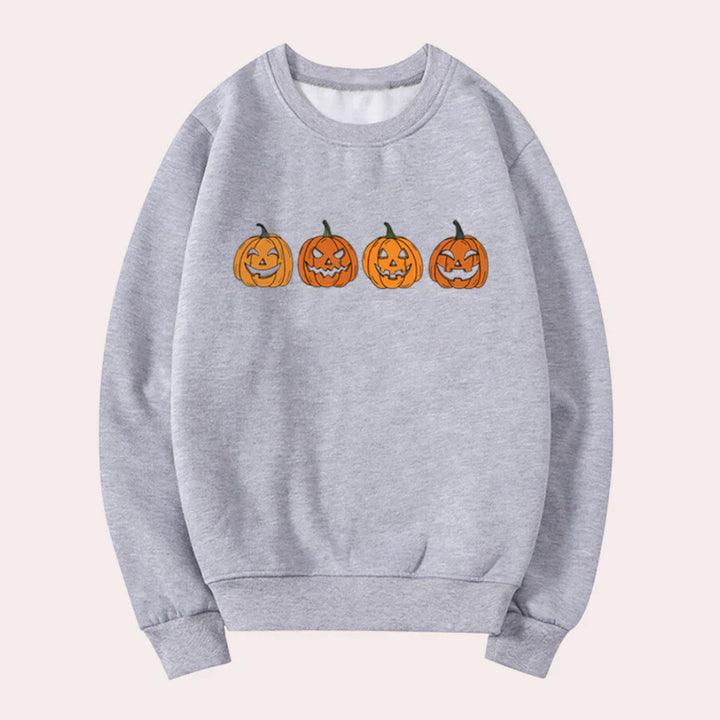 Pull-over Halloween Femme Motif Citrouille Col Rond