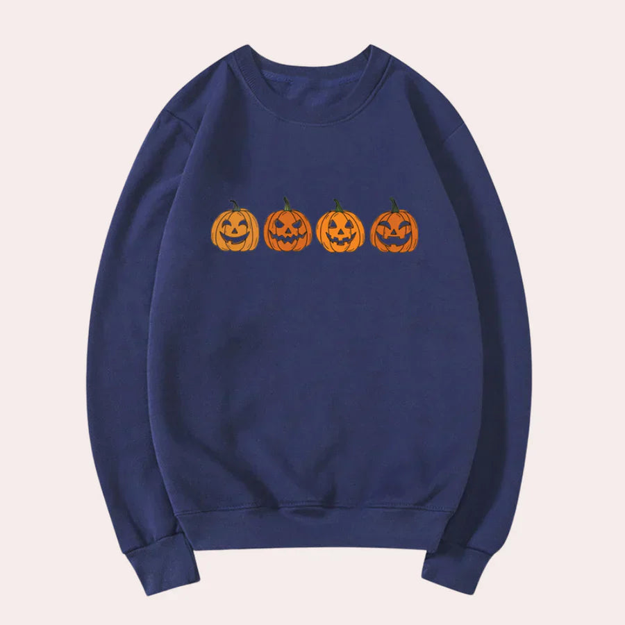 Pull-over Halloween Femme Motif Citrouille Col Rond