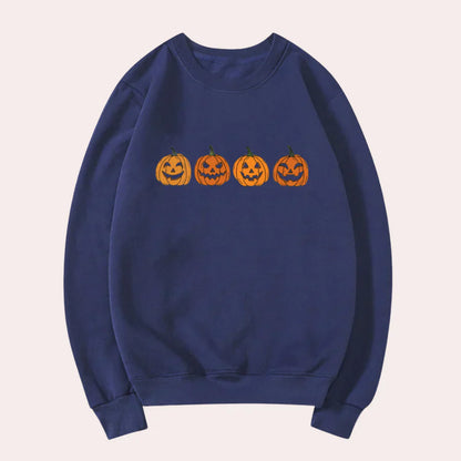 Pull-over Halloween Femme Motif Citrouille Col Rond