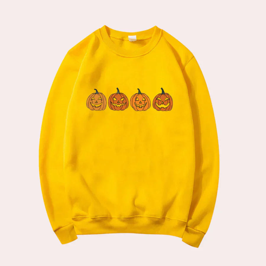 Pull-over Halloween Femme Motif Citrouille Col Rond