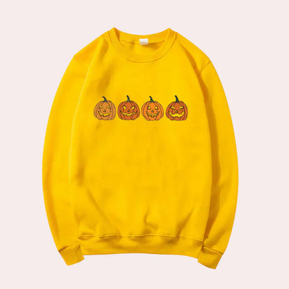 Pull-over Halloween Femme Motif Citrouille Col Rond