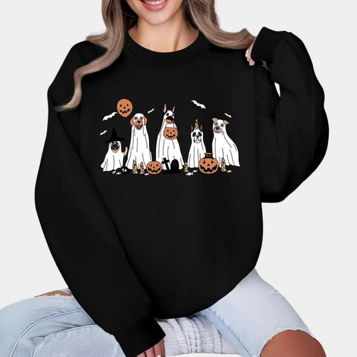 Halloween Pullover Damen Süßer Hundeaufdruck - IdealeKleiden