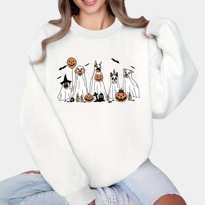 Pull Halloween Femme Imprimé Chien Mignon