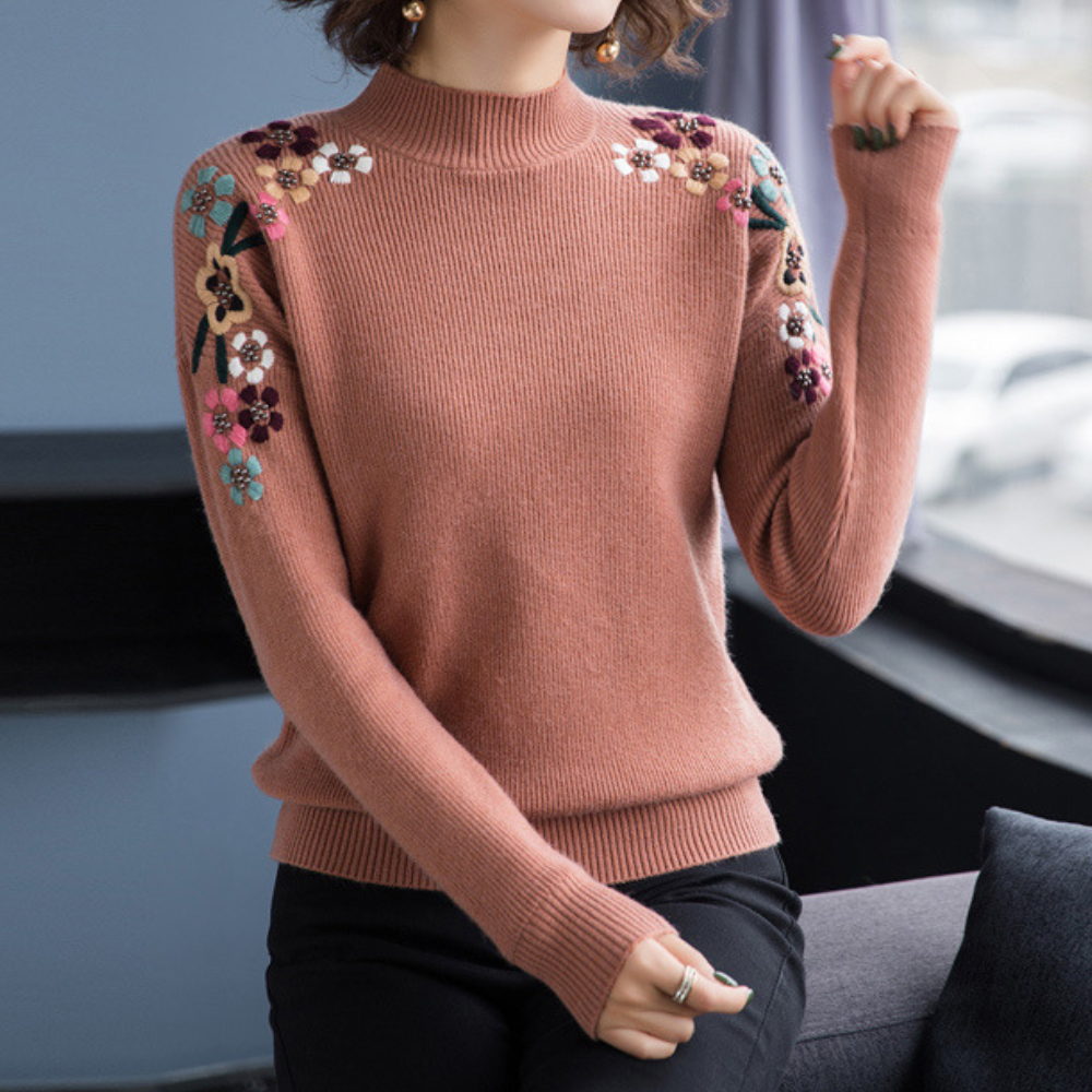 Pulls doux pour femmes avec broderie florale