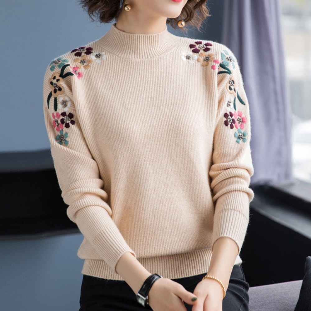 Pulls doux pour femmes avec broderie florale