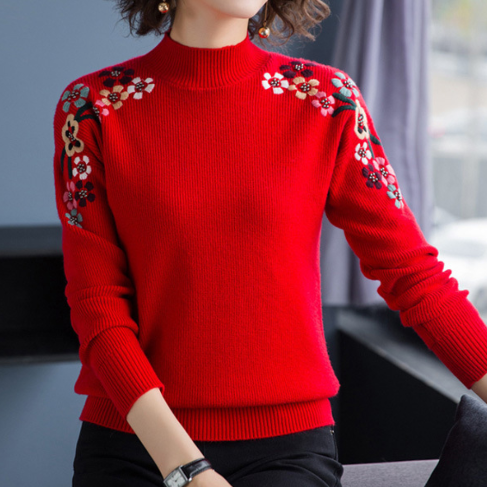 Pulls doux pour femmes avec broderie florale