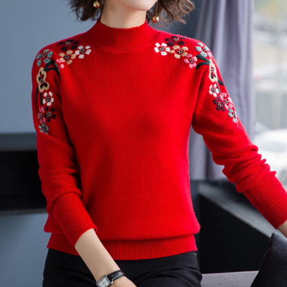 Pulls doux pour femmes avec broderie florale