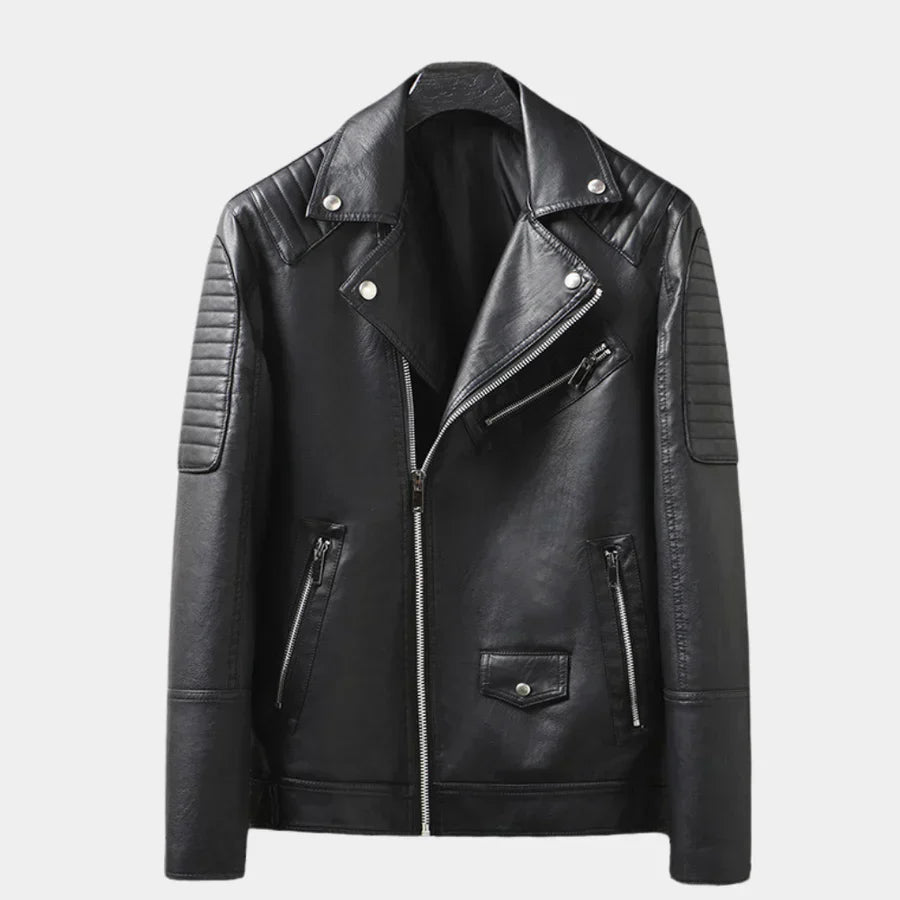 Blouson de moto en cuir pour homme avec fermeture éclair