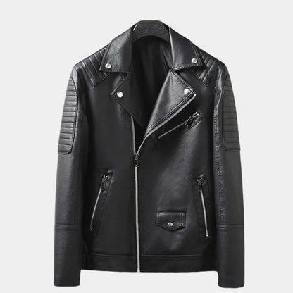 Blouson de moto en cuir pour homme avec fermeture éclair