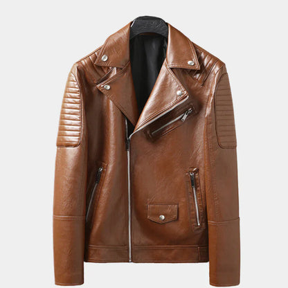 Blouson de moto en cuir pour homme avec fermeture éclair