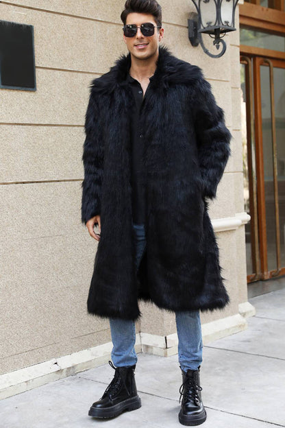 Longue parka fourrure homme élégant noir