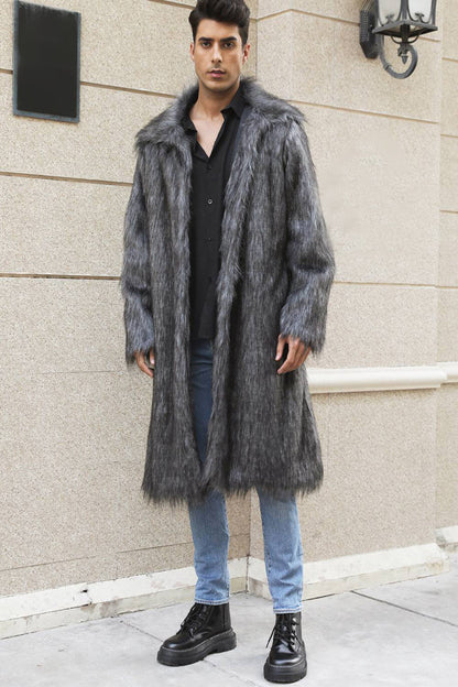 Longue parka fourrure homme élégant noir