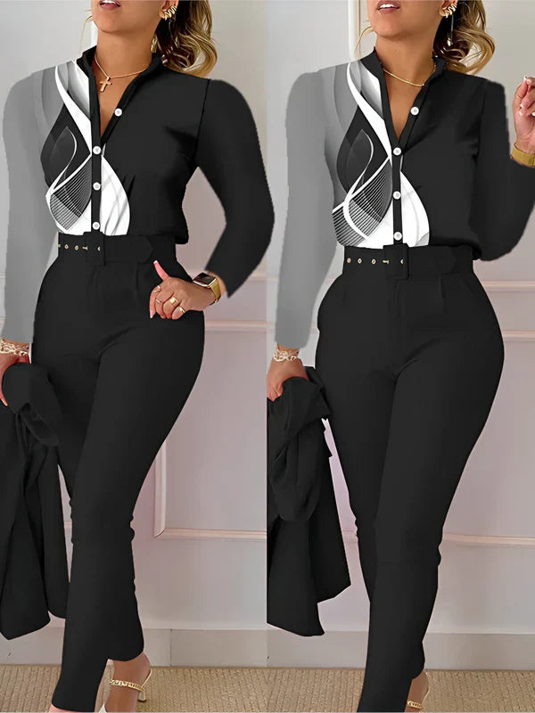 Haut de femme col en V avec pantalon taille haute
