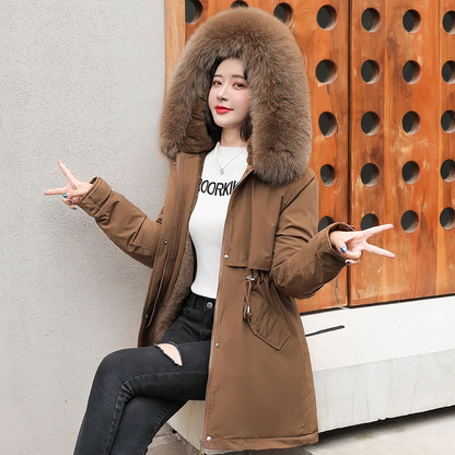Parka élégant avec col en fourrure de luxe