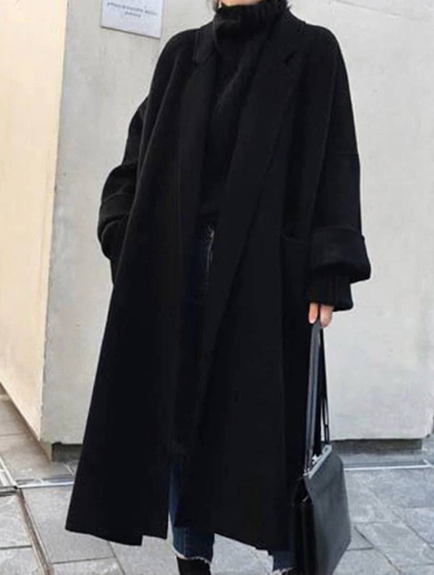 Manteau long femme mélange laine élégance