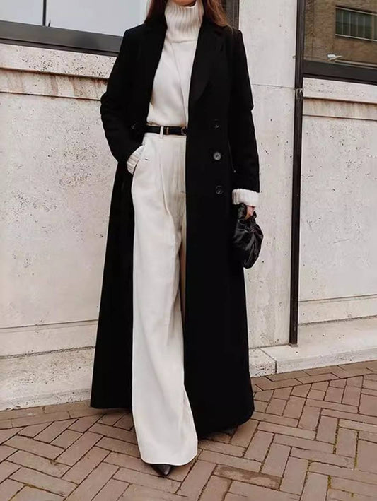 Schwarze Damenüberjacke Elegant mit großen Taschen - IdealeKleiden