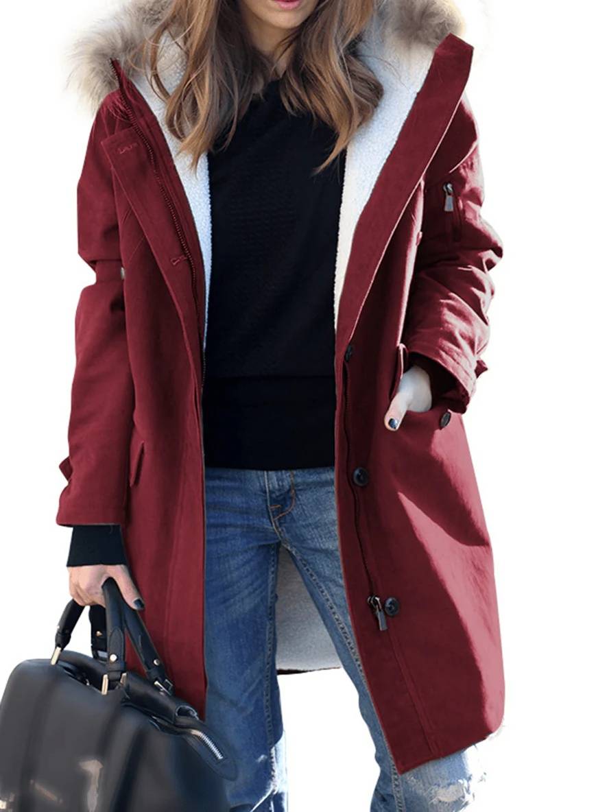Parka d'hiver long pour femme avec capuche en fausse fourrure