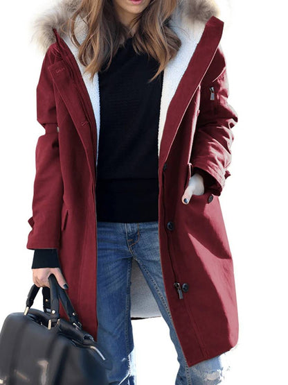 Parka d'hiver long pour femme avec capuche en fausse fourrure