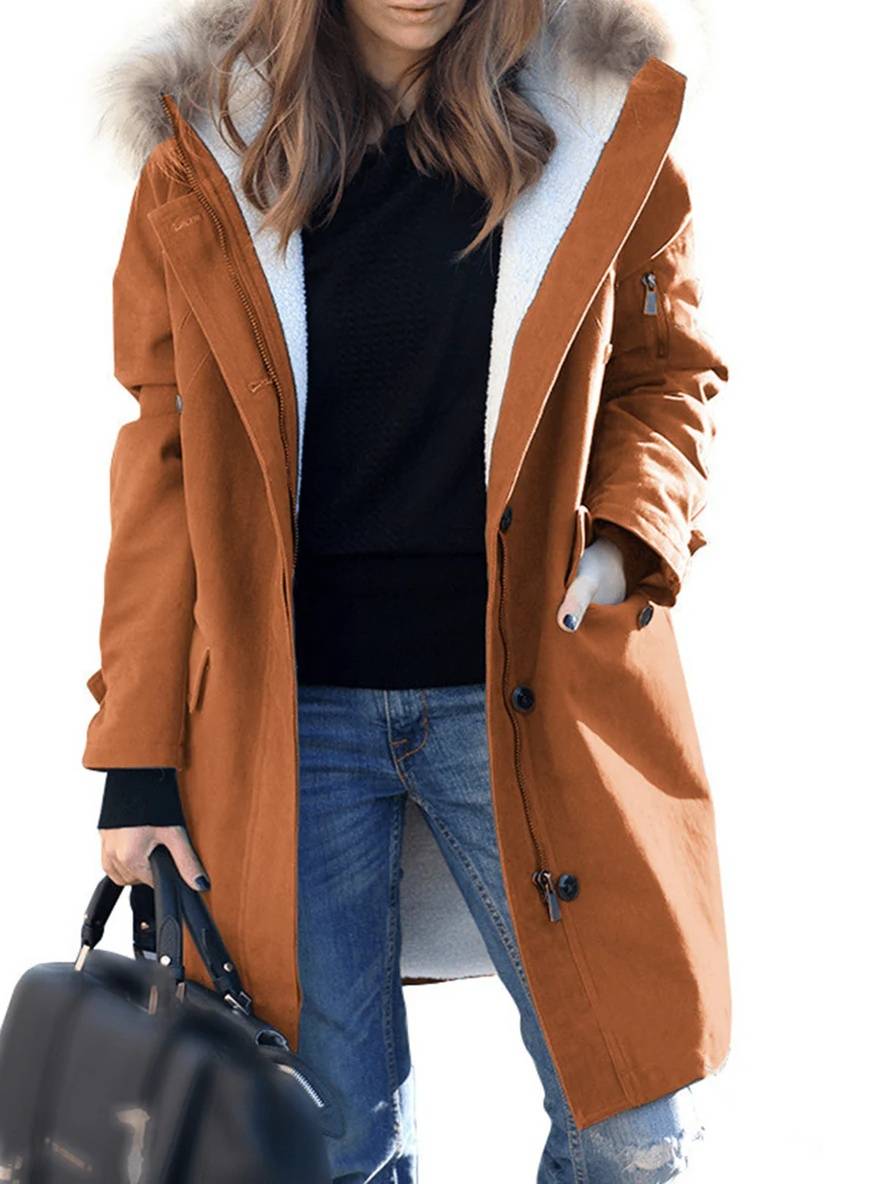 Parka d'hiver long pour femme avec capuche en fausse fourrure