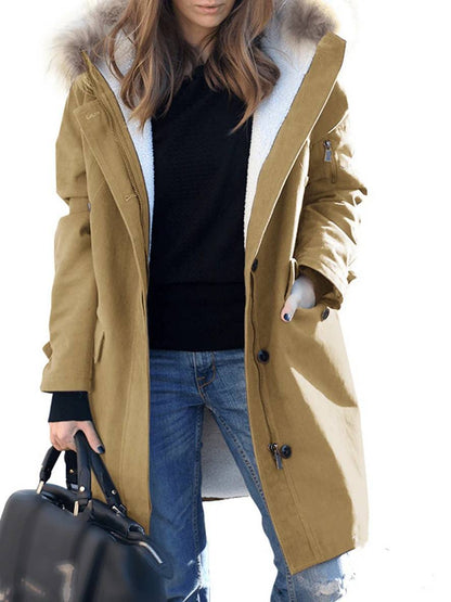 Parka d'hiver long pour femme avec capuche en fausse fourrure