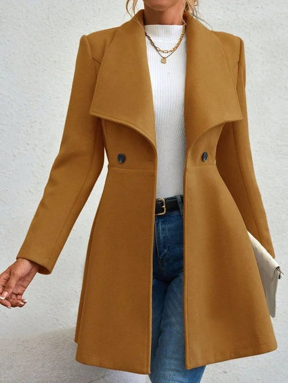 Manteau d'hiver long uni élégant pour femme avec fermeture boutonnée