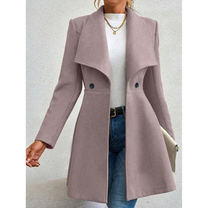 Manteau d'hiver long uni élégant pour femme avec fermeture boutonnée