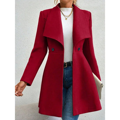 Manteau d'hiver long uni élégant pour femme avec fermeture boutonnée